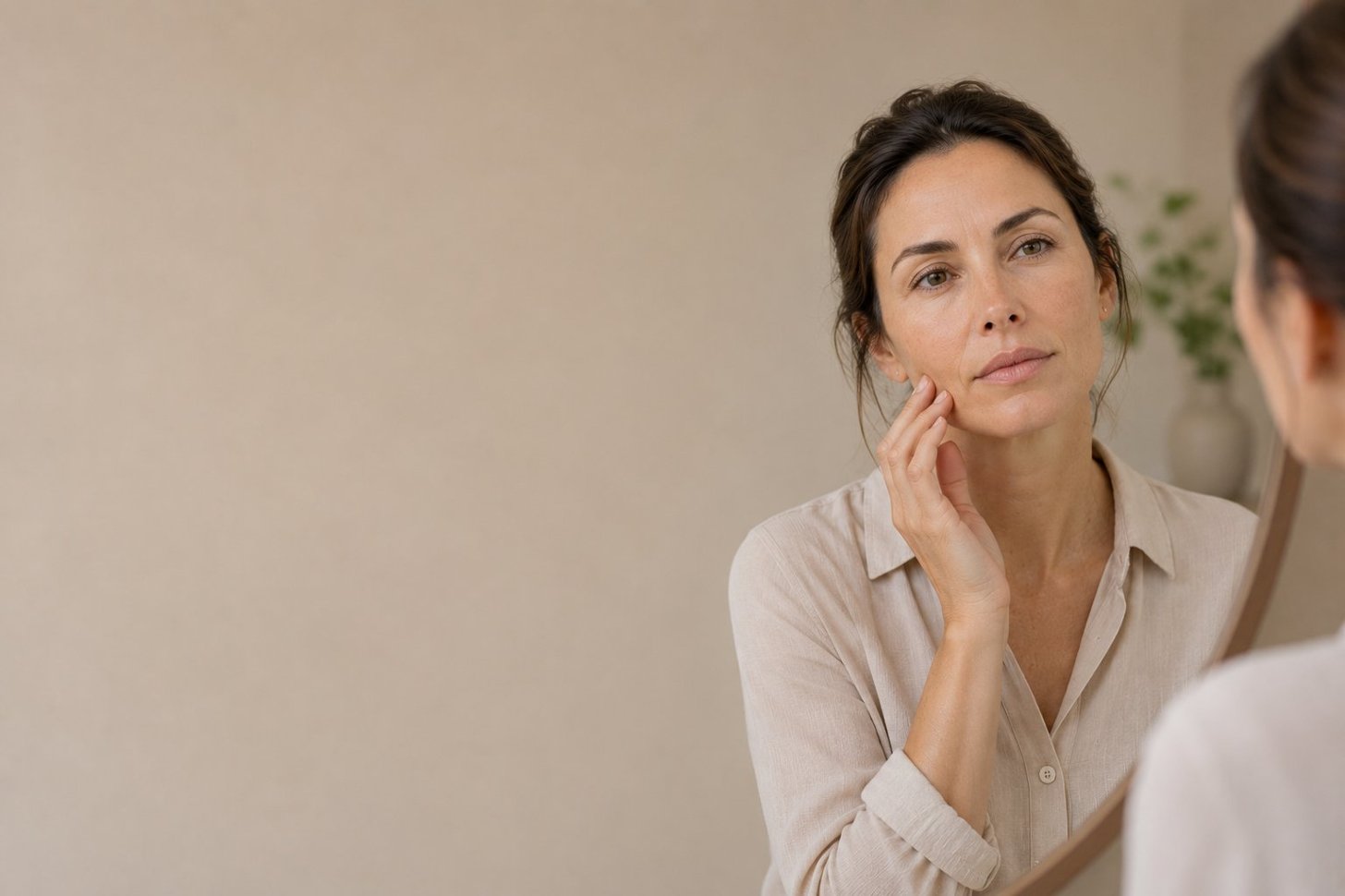 Woman considering her skin